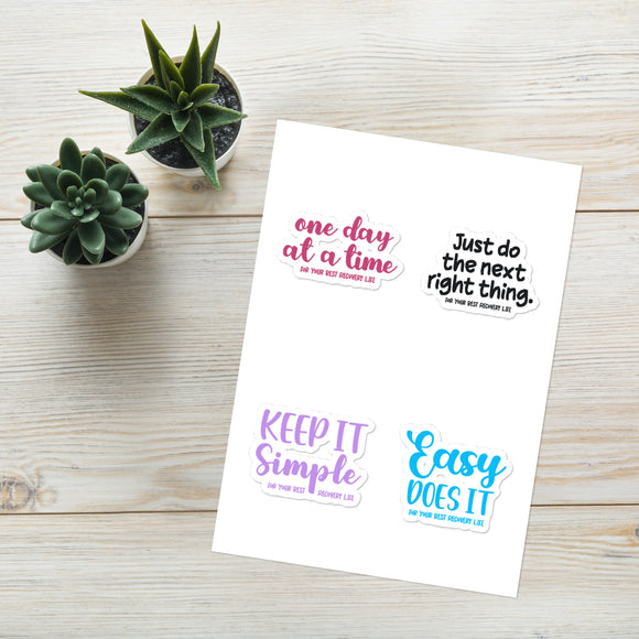 Recovery Slogan Stickers Set B - One Day At A Time, Keep It Simple, Easy Does It . . .