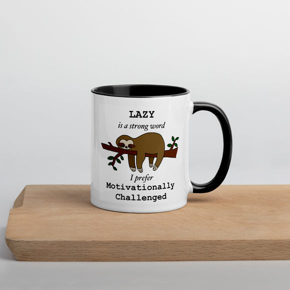 ceramic mug sloth hanging below tree branch lazy is a strong word i prefer motivationally challenged 11 ounce six colors 