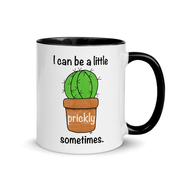 ceramic coffee mug cactus drawing text saying I can be a little prickly sometimes 11 ounce six colors printed both sides
