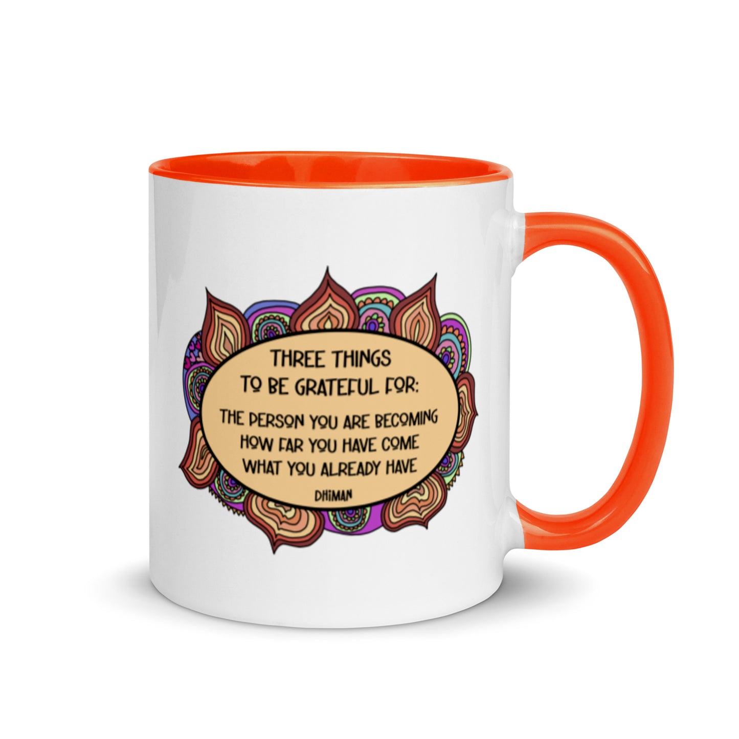 ceramic coffee mug dhiman gratitude mandala drawing with text three things to be grateful for the person you are becoming how far you have become what you already have 11 ounce six colors printed both sides