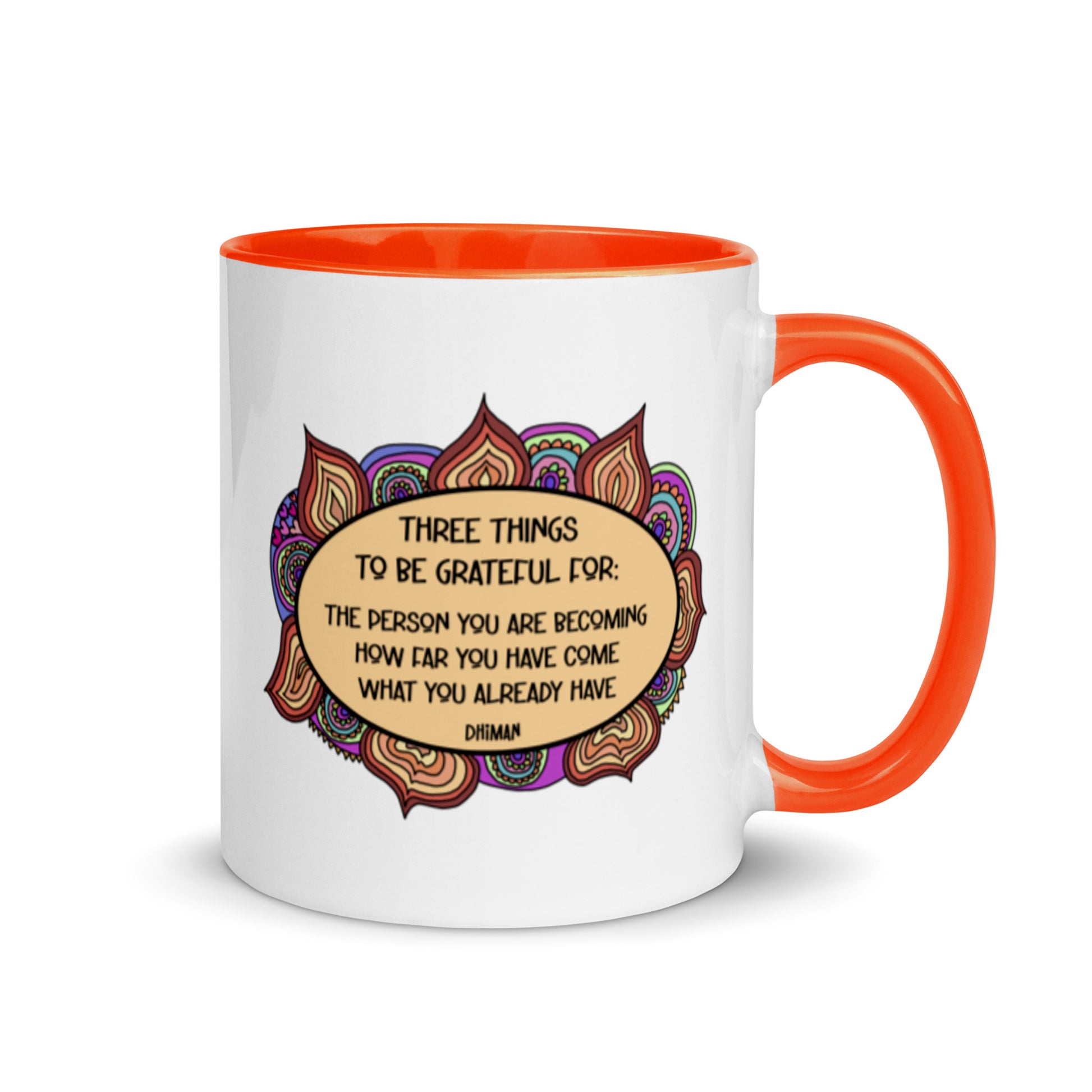 ceramic coffee mug dhiman gratitude mandala drawing with text three things to be grateful for the person you are becoming how far you have become what you already have 11 ounce six colors printed both sides