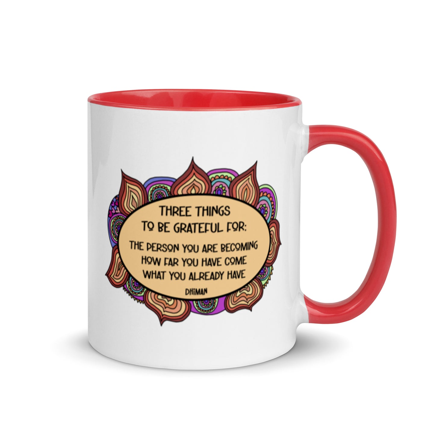 ceramic coffee mug dhiman gratitude mandala drawing with text three things to be grateful for the person you are becoming how far you have become what you already have 11 ounce six colors printed both sides